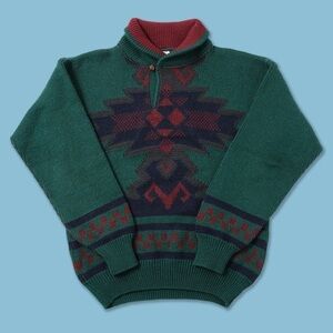 VINTAGE 90s Puma Aztec Print High Collar Green Sweater size XL